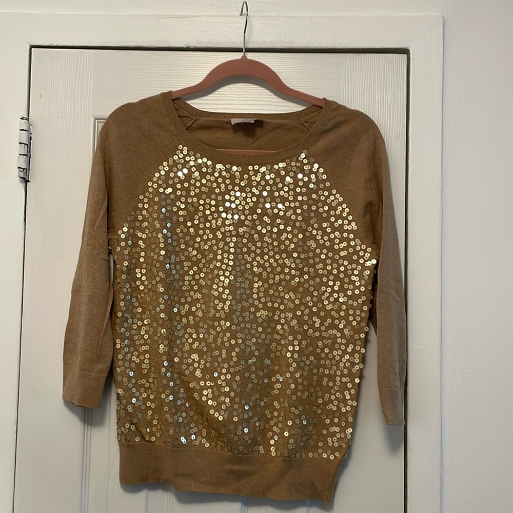 GUC tan camel Loft sequin sweater